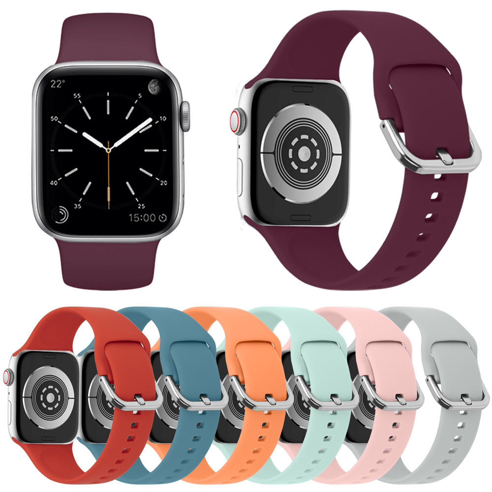 applewatch运动型表带,applewatch表带 适用苹果手表系列4/5/6/7代方孔表扣式表带单色硅胶运动透气表带
