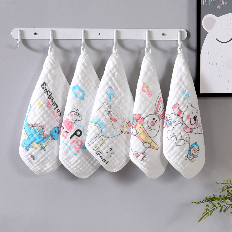 5-pack baby six layers of pure cotton gauze saliva towel baby square towel baby cartoon printed square towel face cloth