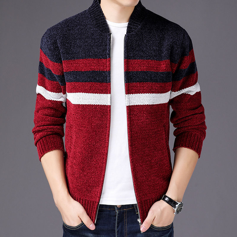 加厚毛衣男士粗毛线连帽开衫图片