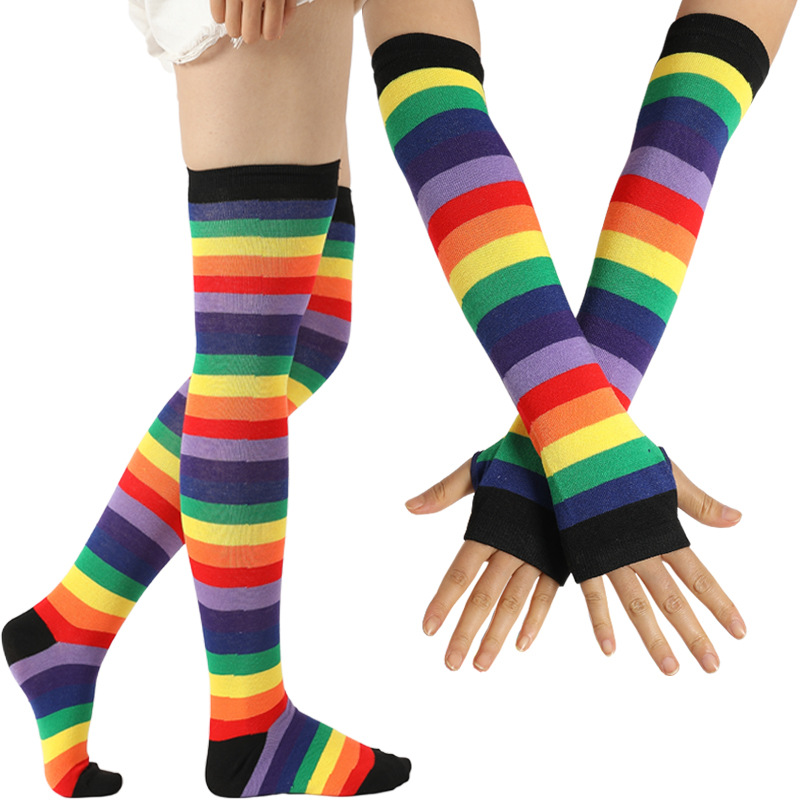 Cotton Long Colorful Gloves with Thumb Hole Cosplay Stage Performance