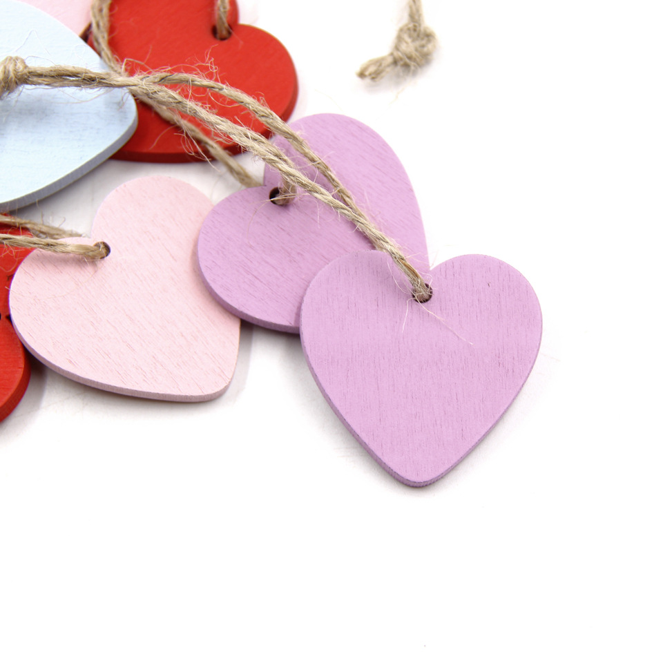 10个/包 4cm纯色爱心挂件 多色木制心形小挂件 diy木制工艺品装饰