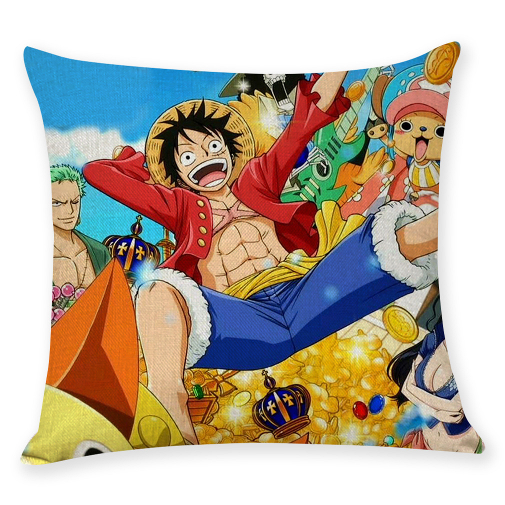 经典热血日漫海贼王周边棉麻抱枕套 汽车抱枕 一件代发 来图定制