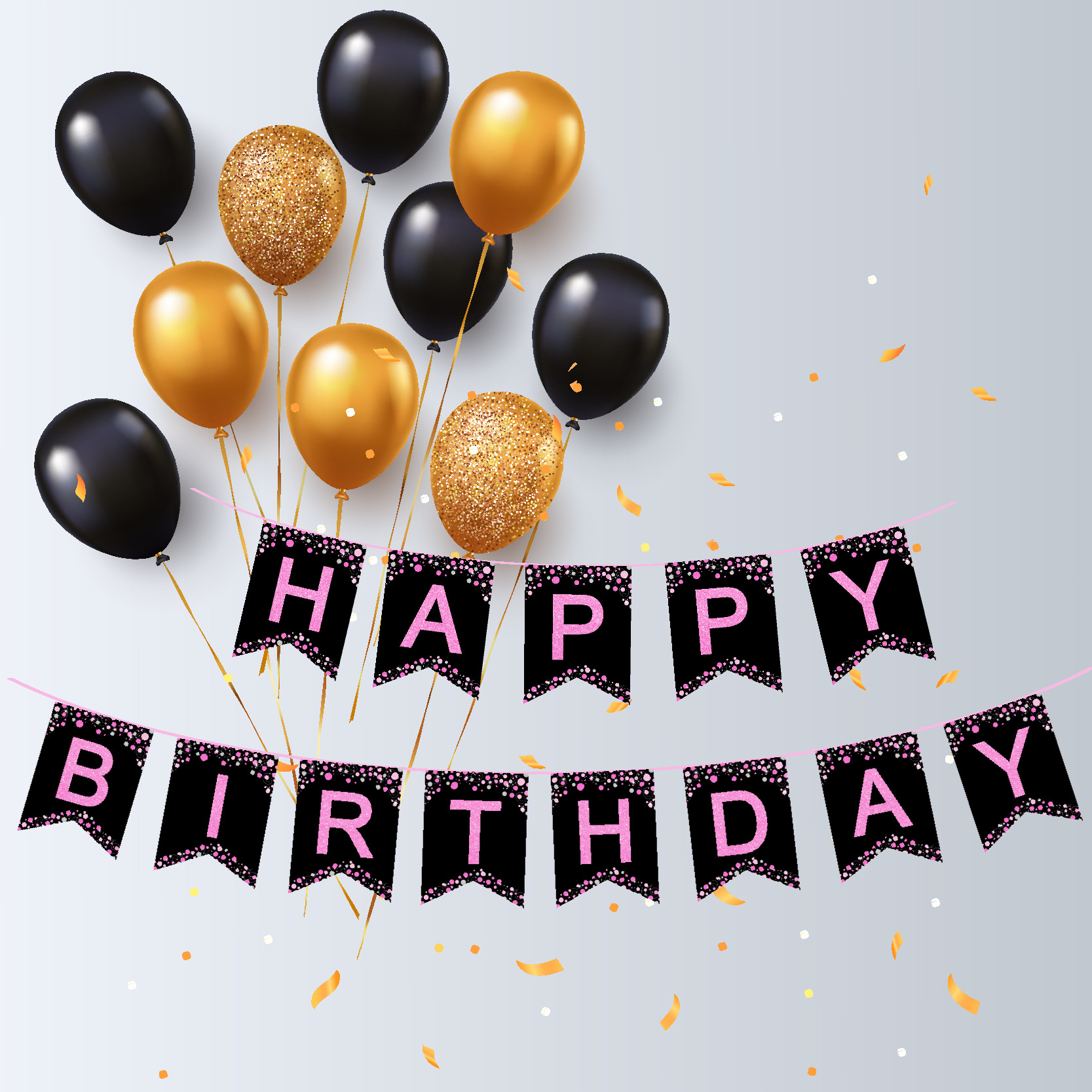 happy birthday黑金系列2020年新年生日快乐横幅三角旗燕尾旗拉旗