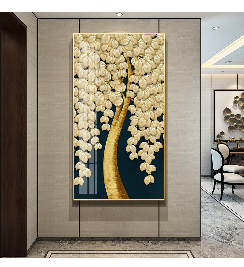 客厅画招财风水玄关走廊过道装饰画竖摇钱发财树别墅入户挂画大气