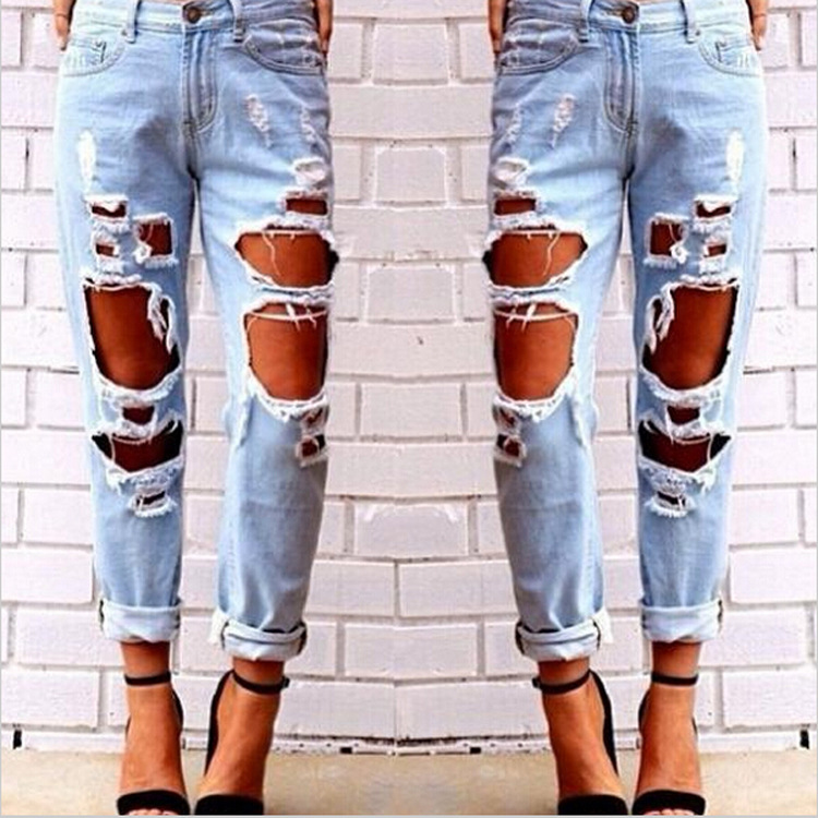 Aliexpress New European and American oose arge Size Wild Sexy Exaggerated Big Ripped Beggar Boyfriend Jeans