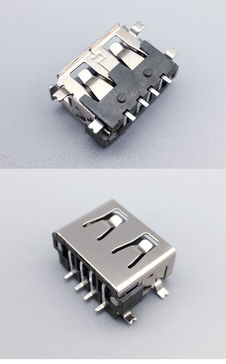 usb母座短体 四脚全贴片6.3 有卷边 10.0mm卧式a母 usb2.0连接器