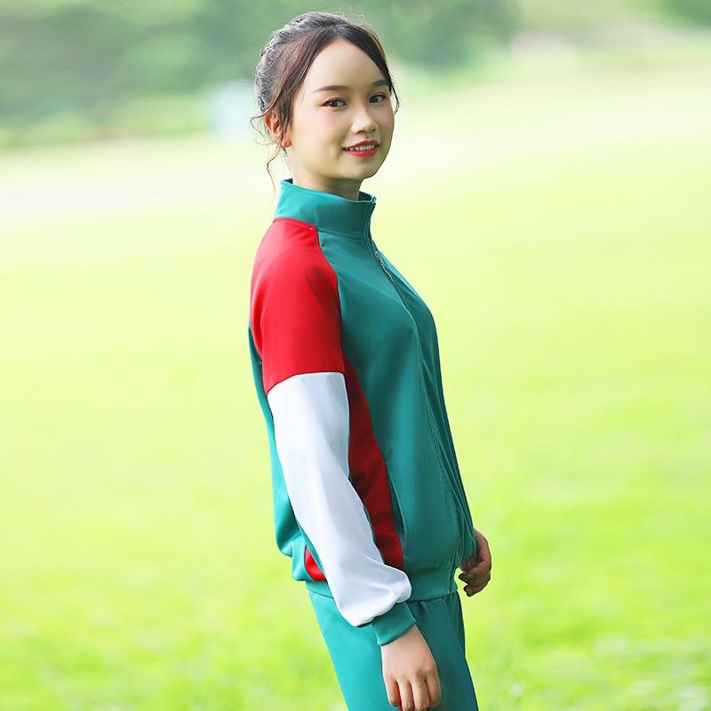 中小学春秋校服运动金光绒拉链拼色套装班服男女老师服团体服批发