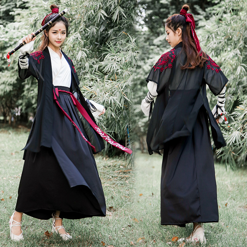 Daily Improved Men's Hanfu Cross Collar Spring and Autumn Clothing Han Elements Waist-High Ruqun Female Couple Ancient Costume Wei Wuxian Cos Costume