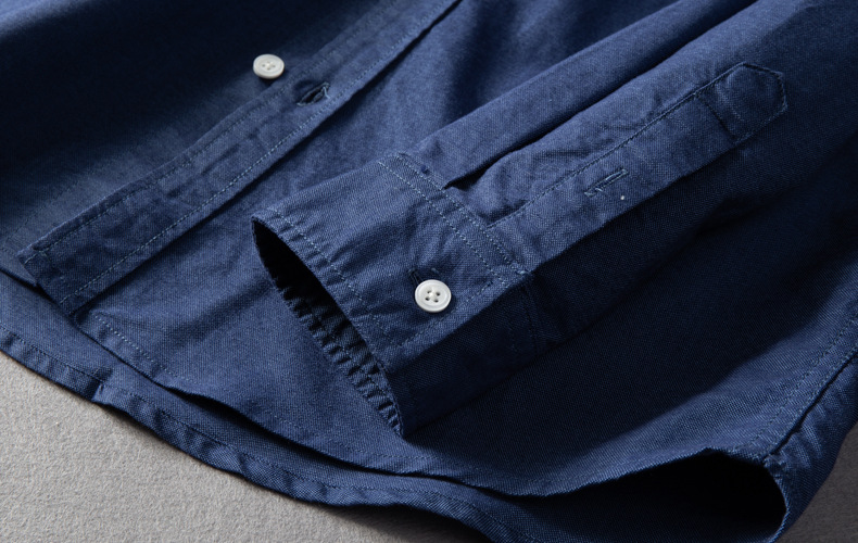 男士牛津纺长袖纯色衬衫纯棉青年休闲衣服韩版牛仔蓝日系修身衬衣