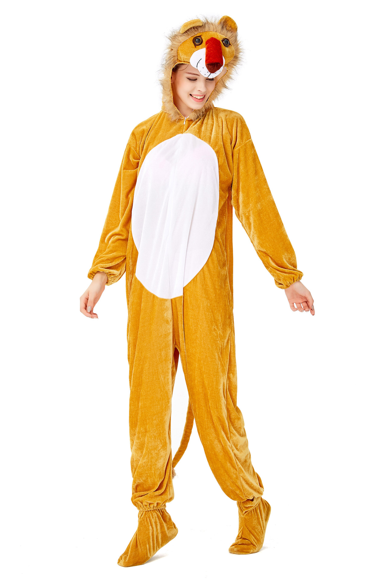 万圣节卡通动物连体衣服俏皮黄鼠狼老虎狐狸角色扮演舞台演出服女