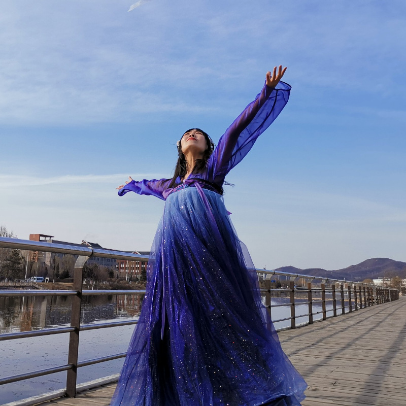 原创北极星汉服女古装齐胸襦裙紫色仙女裙夜未央飘逸古风超仙学生