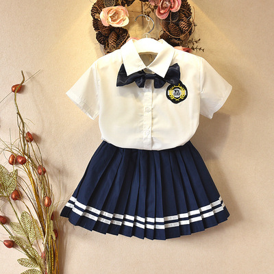 男女童校服夏季短袖套装小学生幼儿园园服班服学院风两件套演出服