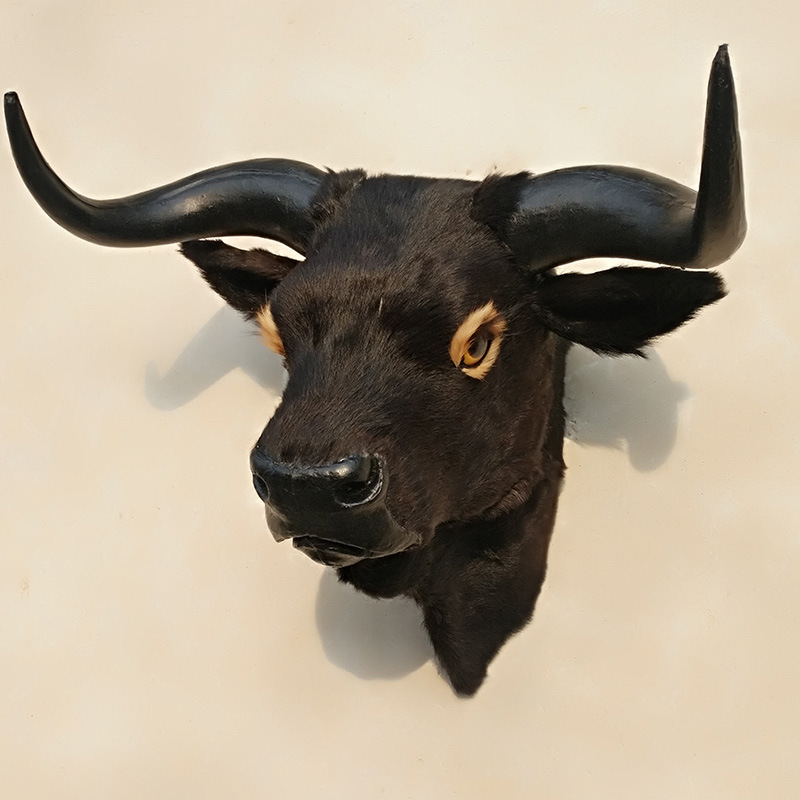 仿真牛头模型商场酒吧装饰真皮毛动物黄牛黑牛头工艺品标本挂件