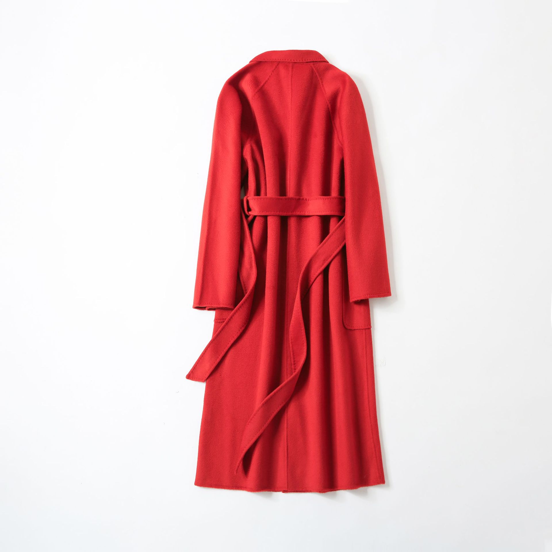 m家经典大衣双面羊绒大衣毛呢外套女大红色水波纹羊绒大衣宽松