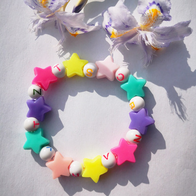 2019新款混色糖果色儿童手链彩色五角星字母手链手串珠子跨境批发