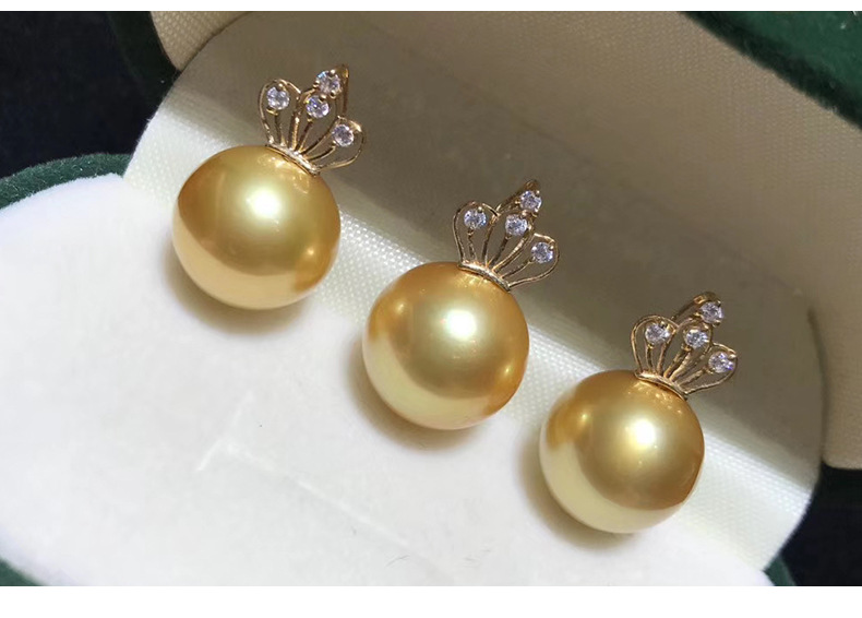 18k金南洋金珠吊坠经典皇冠造型12-13mm正圆强光浓金海珠批发高档