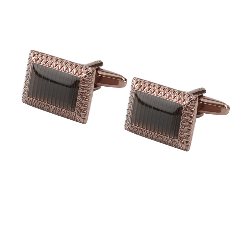 外贸新款长方形玫香槟色条纹滴胶男士袖扣西服衣饰金属袖扣c1260