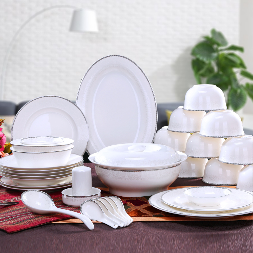 餐具套装碗盘碟批发28/56头景德镇陶瓷餐具家用促销礼品碗碟套装