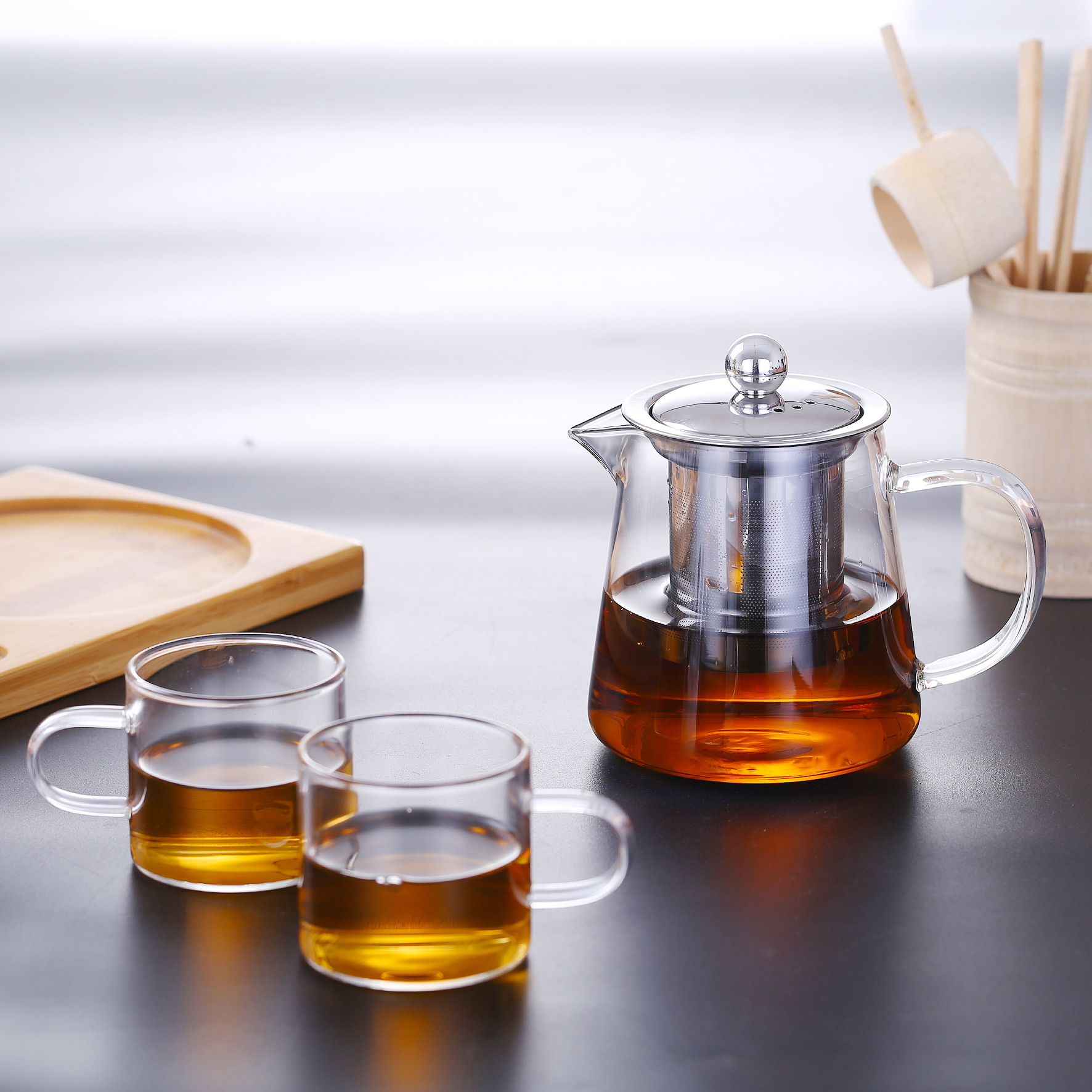 若里玻璃茶壶耐高温加厚泡茶壶不锈钢过滤耐热家用红茶具冲茶器