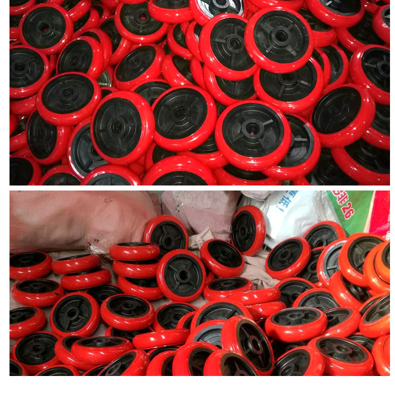重型4寸5寸6寸8寸红色聚氨酯圆弧工业万向脚轮耐磨手推车轮子轱辘