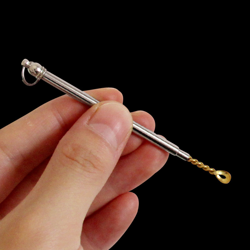 金色黄铜螺旋勺状360度旋转伸缩采耳器韩式掏耳工具 不锈钢挖耳勺