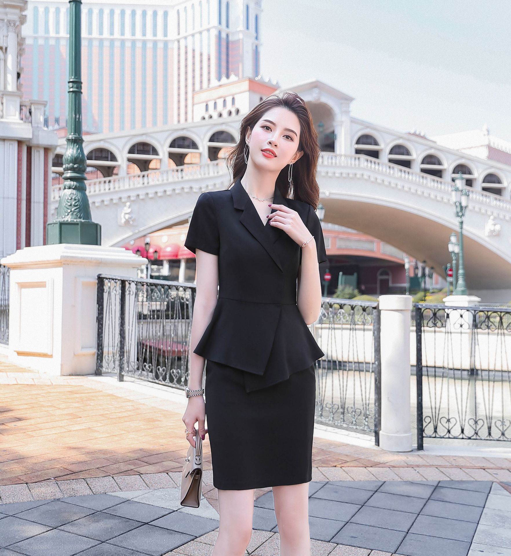 酒店前台工作服夏季职业套装女士短袖西装美容院ktv西服工装制服