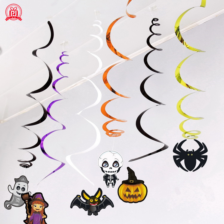 Cross-Border Supply Halloween PVC Spiral Charm Witch Spider Pumpkin Ghost Party Decoration Supplies Hanging Ornaments