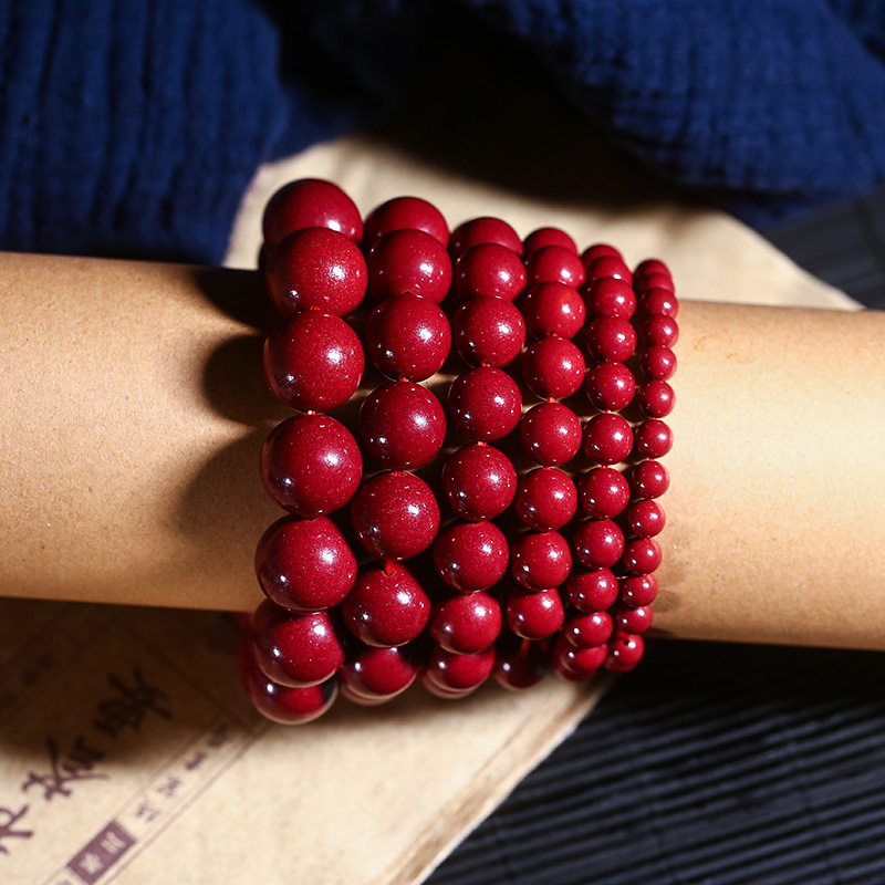 原矿帝王紫金砂圆珠单圈手链diy朱砂佛珠念珠本命年保礼物批发