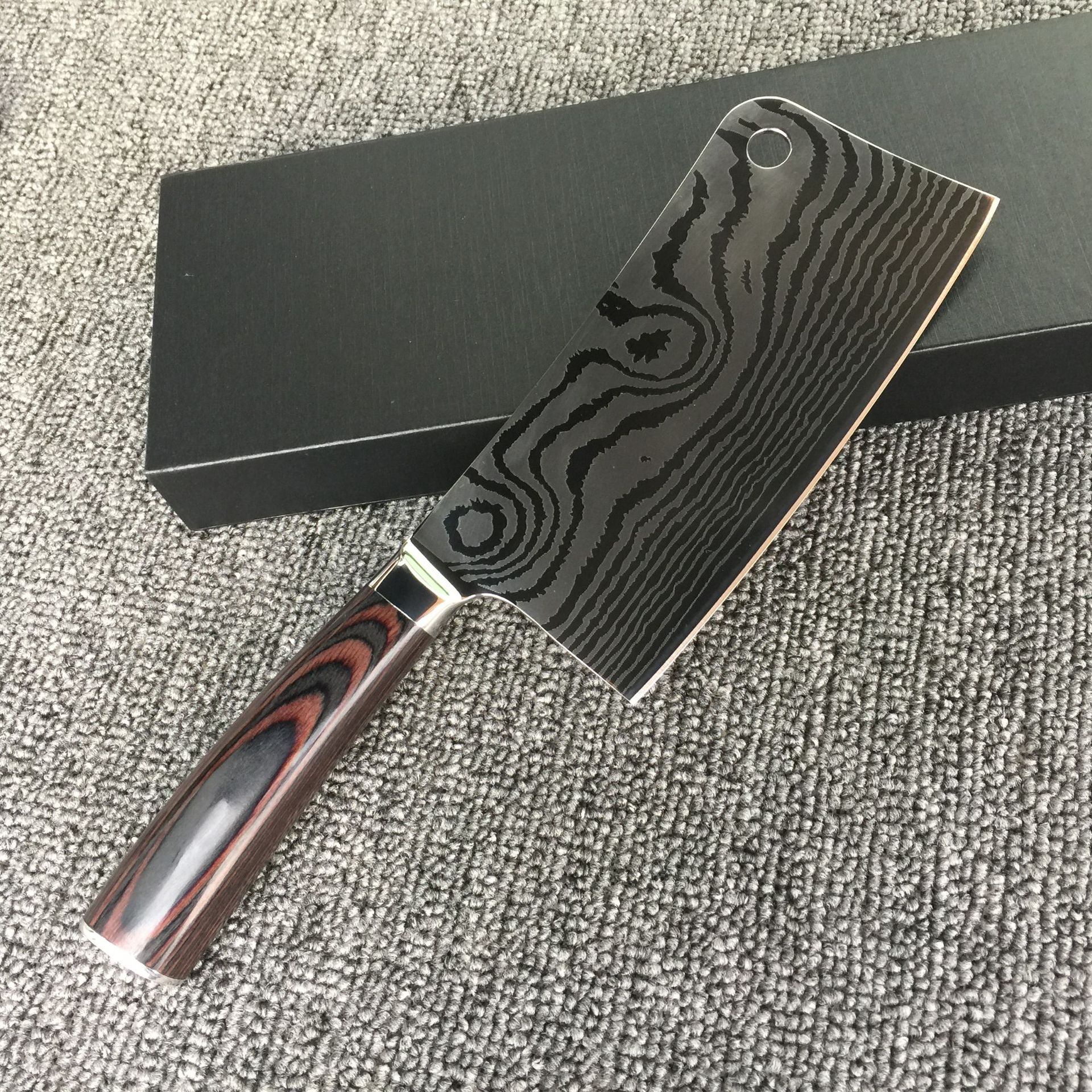 大马士革纹厨师刀钢头彩木柄菜刀切片切肉日式厨刀剔骨万用水果刀
