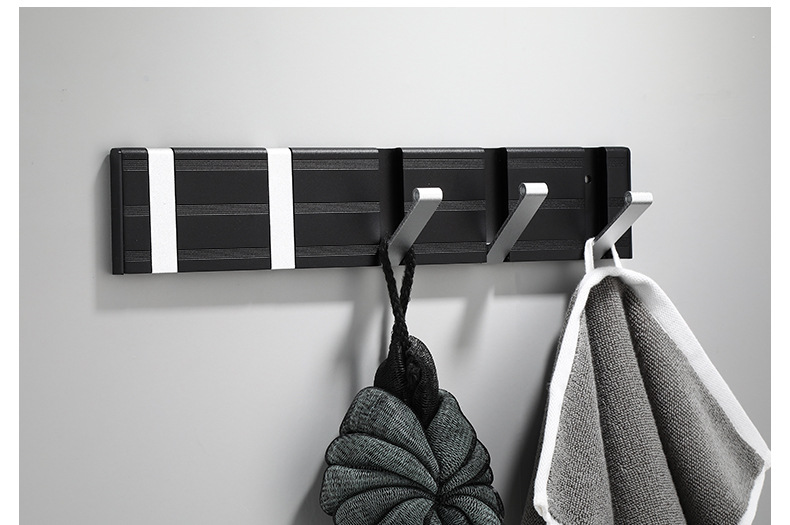 黑色创意隐形挂钩太空铝玄关挂衣钩隐藏式排钩门口折叠粘钩1-5钩