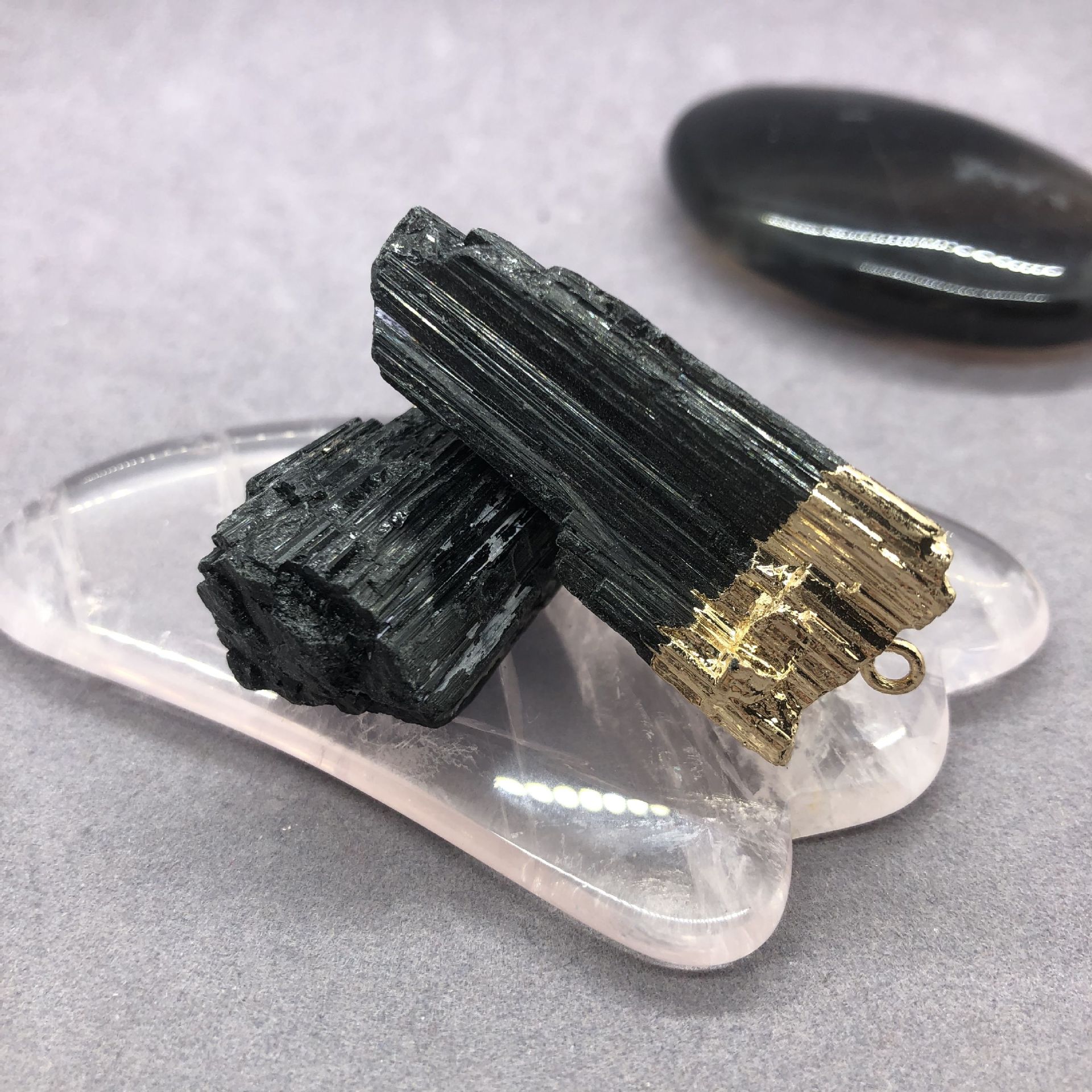 天然金边黑碧玺吊坠批发 黑碧玺项坠diy饰品配件厂家直销