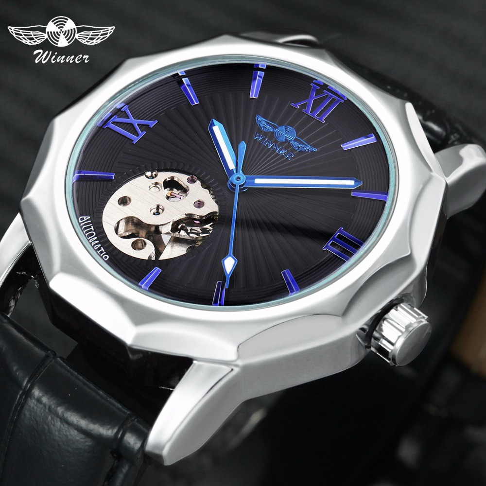 winner胜利者199 休闲简约高档全自动机械手表真皮手表学生手表