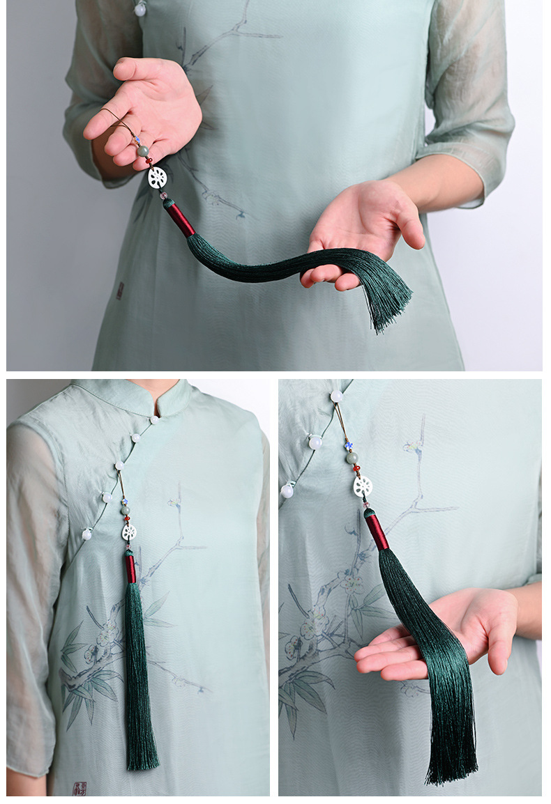 手工原创莲花禁步中国古风典雅超长流苏款旗袍汉服压襟腰佩挂件女