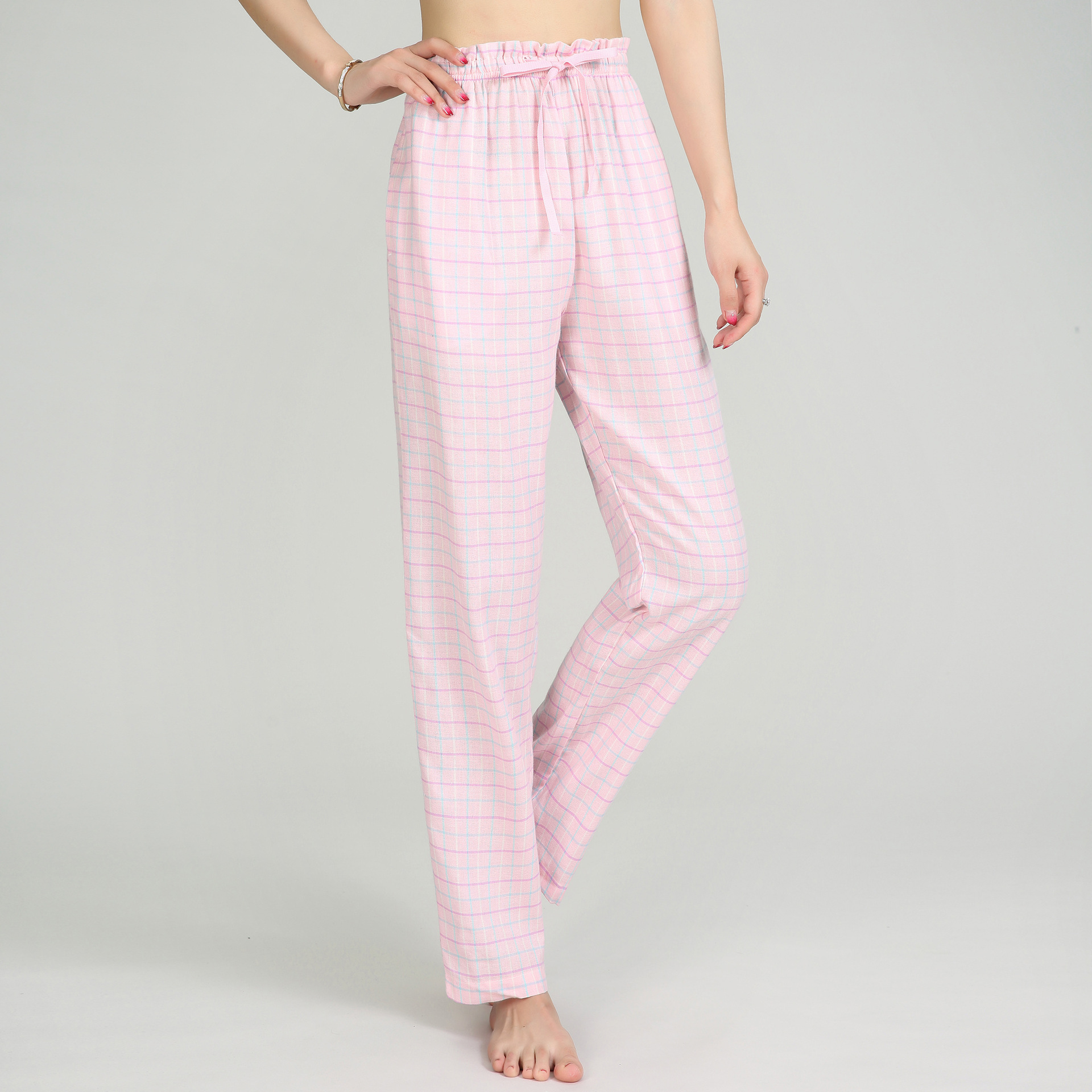 外贸原单全棉女士睡裤春夏秋纯棉长裤清新可爱格子休闲个性家居服