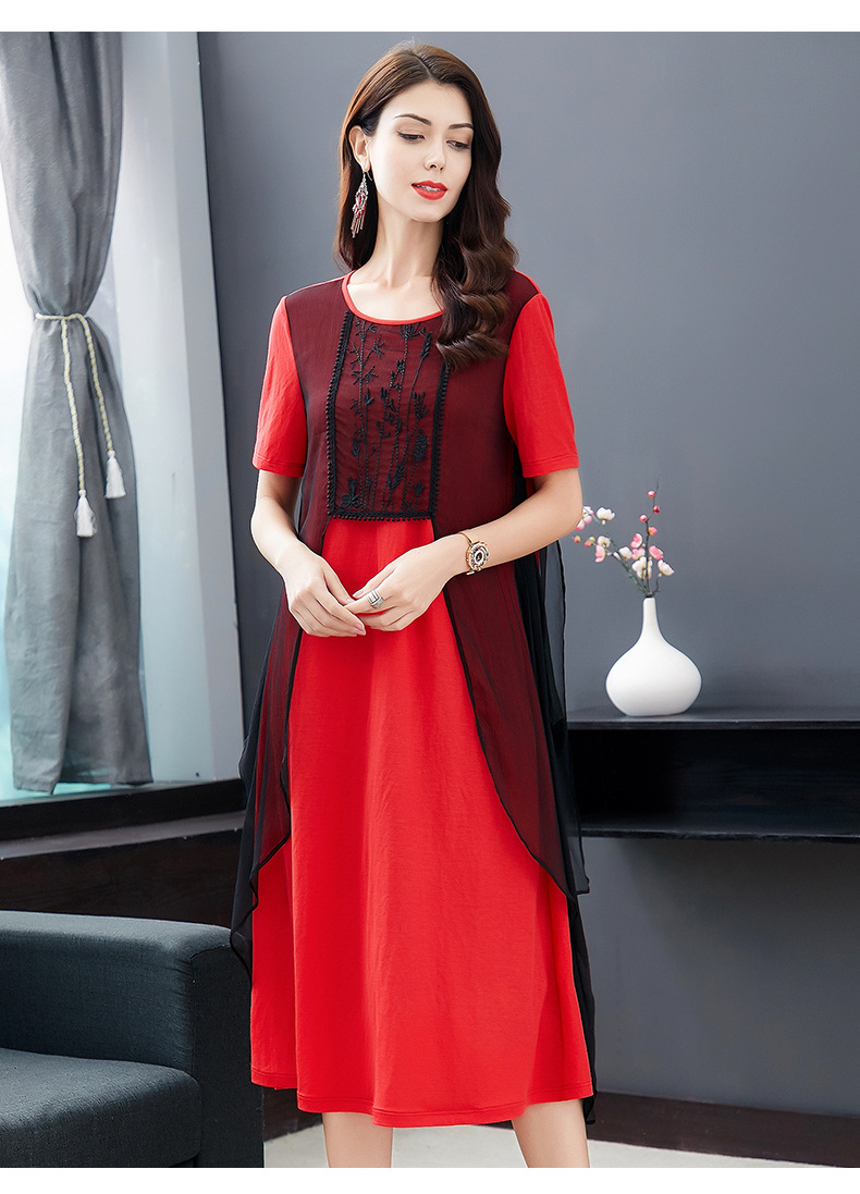 高端复古民族风短袖圆领a字裙连衣裙货号ne19563