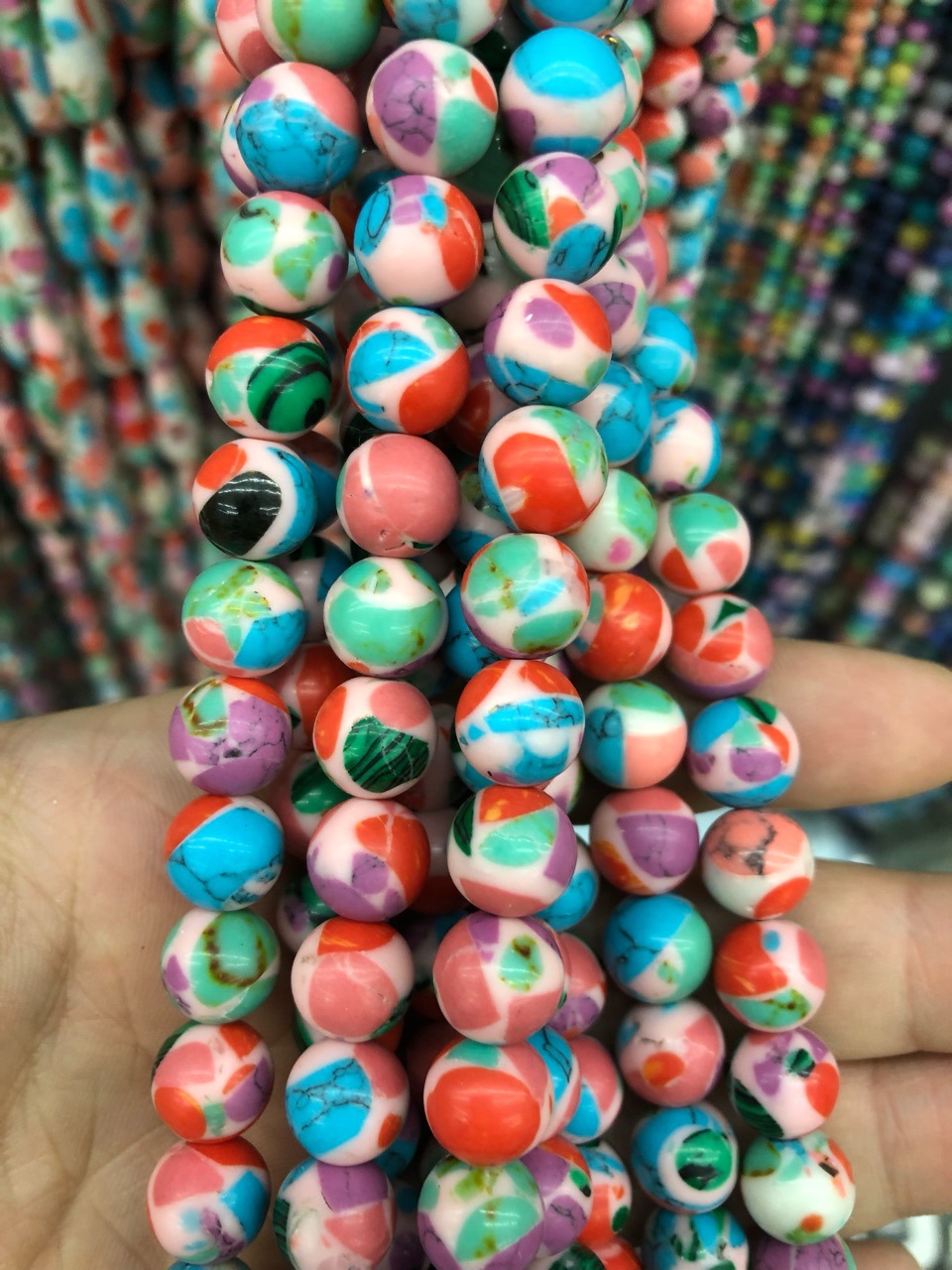 铸明贸易 合成七彩色帝皇松石散珠批发 跨境专供混彩帝皇松石散珠