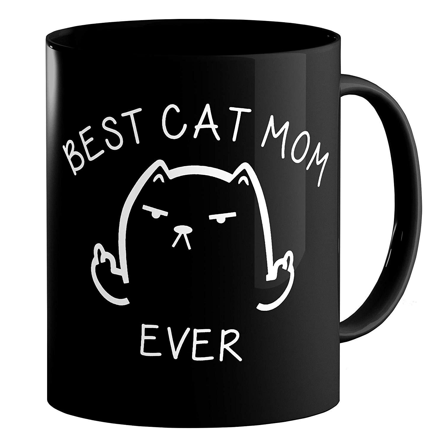 best cat dad ever中指猫咪陶瓷咖啡马克杯子黑色水杯mom父亲母亲