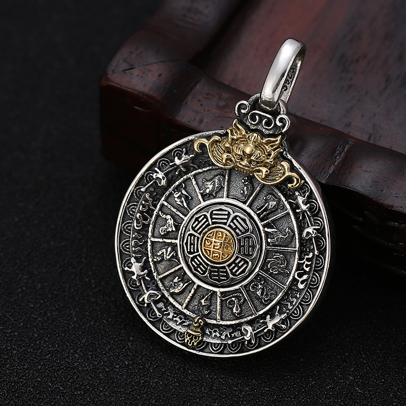 批发s925纯银饰品复古泰银六字真言九宫八卦十二生肖吊坠-阿里巴巴