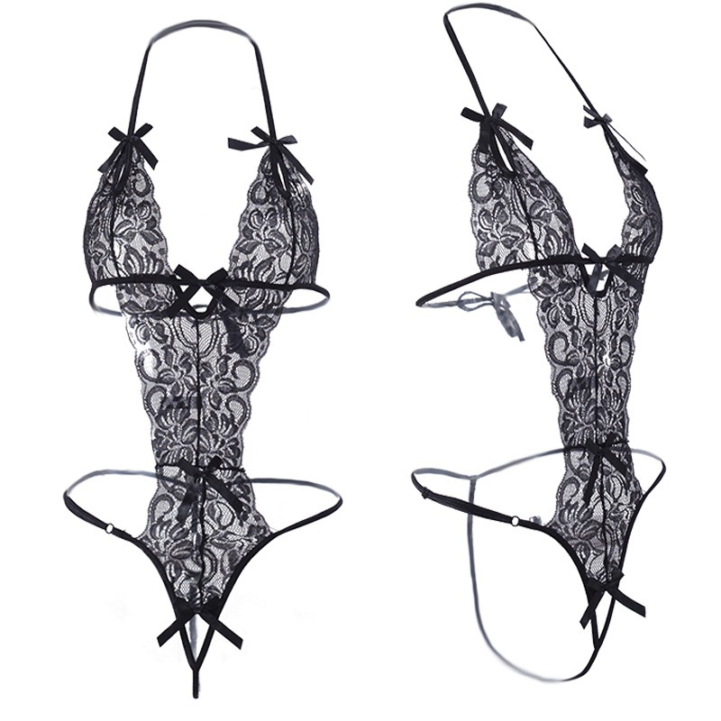 挂脖三点连体衣透视蕾丝诱惑连体丁字裤情趣三点式睡衣