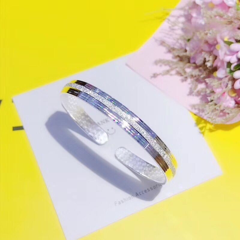 999足银七彩拉丝磨砂时尚开口幻彩手镯简约小清新送闺蜜送女友