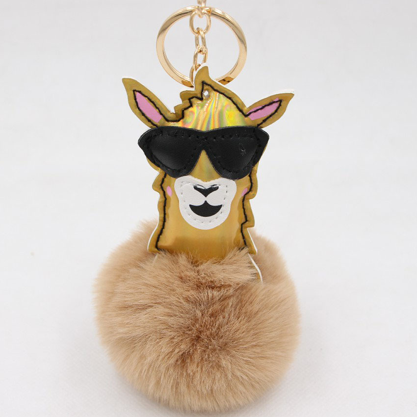 羊驼毛球钥匙扣 戴眼镜草泥马小羊毛绒包包钥匙扣汽车公仔挂件