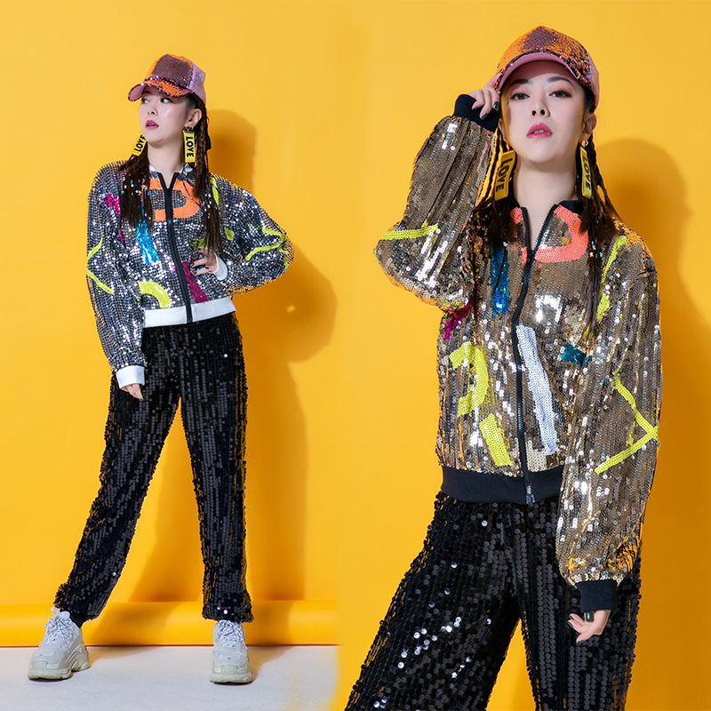 ds新演出服装亮片领舞外套爵士舞套装街舞长袖嘻哈女表演服套装