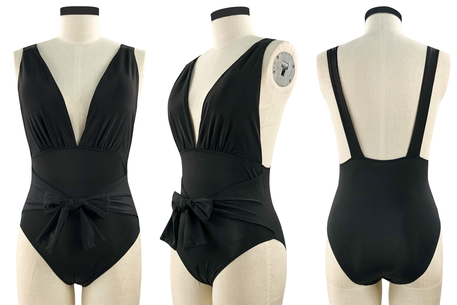 欧美黑色性感深v吊带连体泳衣修腰遮肚子温泉海边black swimsuit