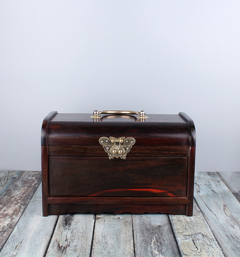 大红酸枝手提箱红木首饰盒 镜箱珠宝盒双层素面木质工艺礼品