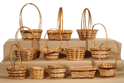 现货芒编手提小花篮14公分插花小篮子圆形手工编织篮子厂家直销