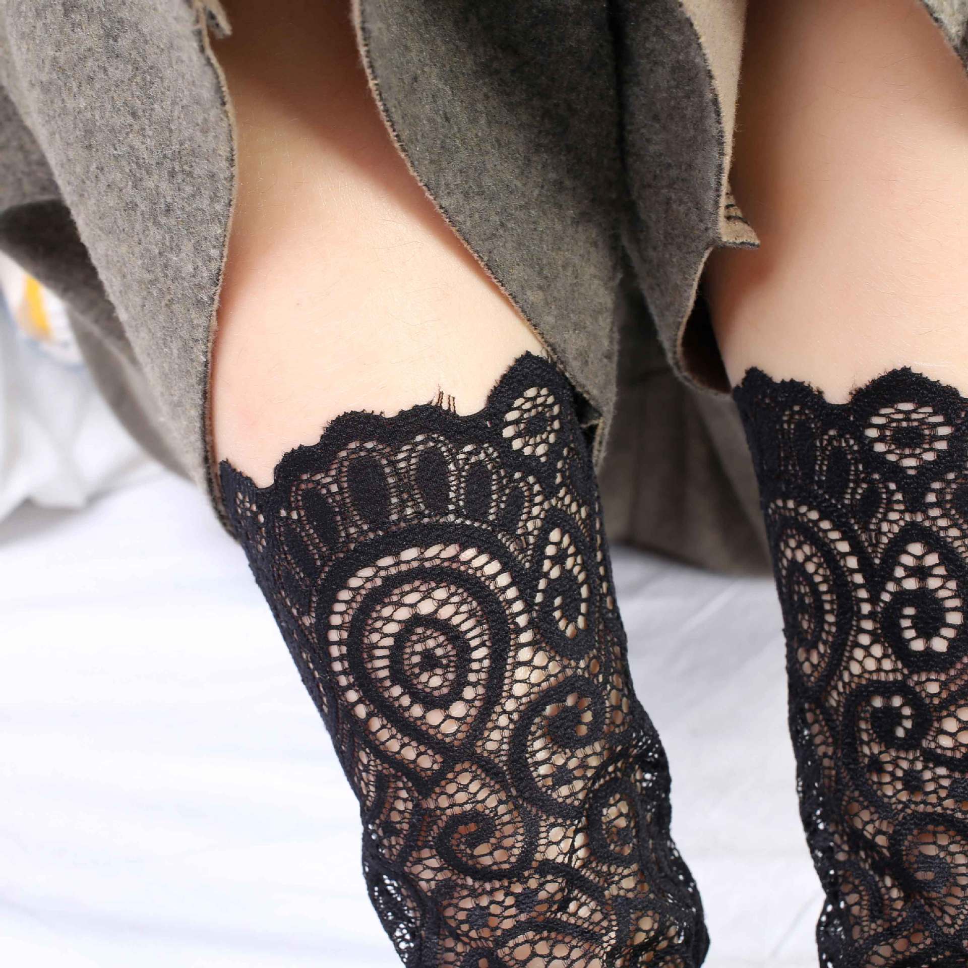 蕾丝花边中筒袜_蕾丝袜秋冬薄款堆堆袜镂空蕾丝花边ins潮日系纯棉春