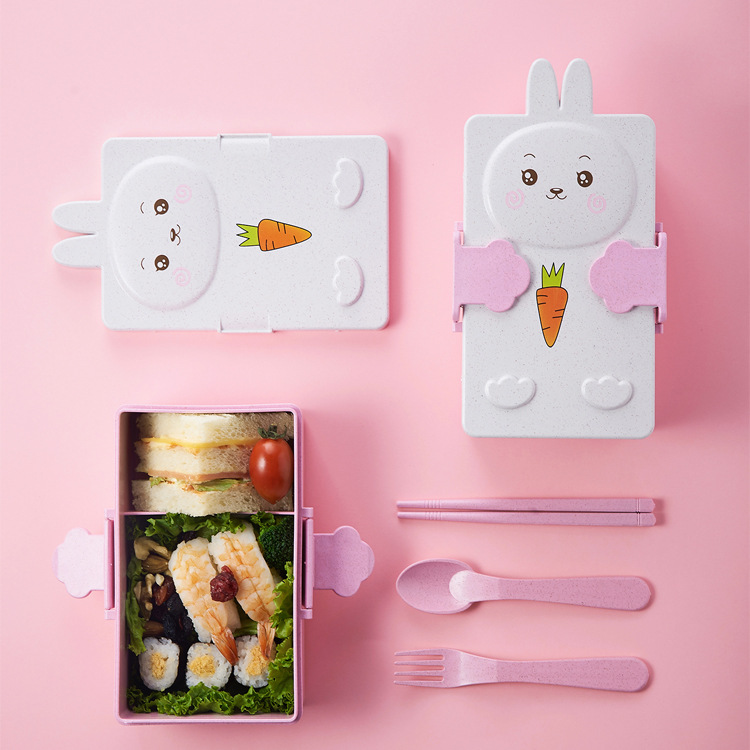 Cartoon Wheat Straw Bento Box Children Go out Compartment Supplementary Food Box Environmental Protection Health Office Worker Student Lunch Box