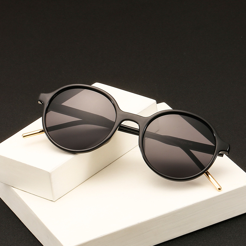 跨境韩版眼镜 多边形圆框茶色墨镜女 时尚街拍金属铰链太阳镜3324