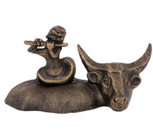 欧式风情 复古设计 金属工艺品铸铁桌面小摆件 金粉创意牛背吹笛