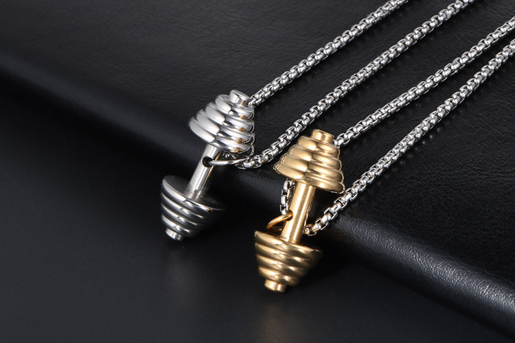 首饰批发 情侣金色哑铃项链银色举重钛钢吊坠 潮男挂坠 sp611